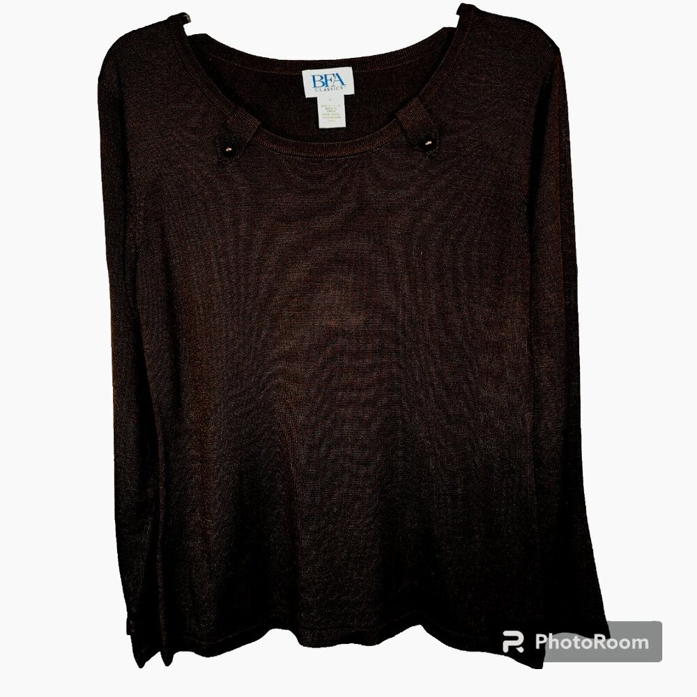 VTG BFA Classics Brown Knit Scoop Neck Sweater M Grandmacore Cozy Pullover